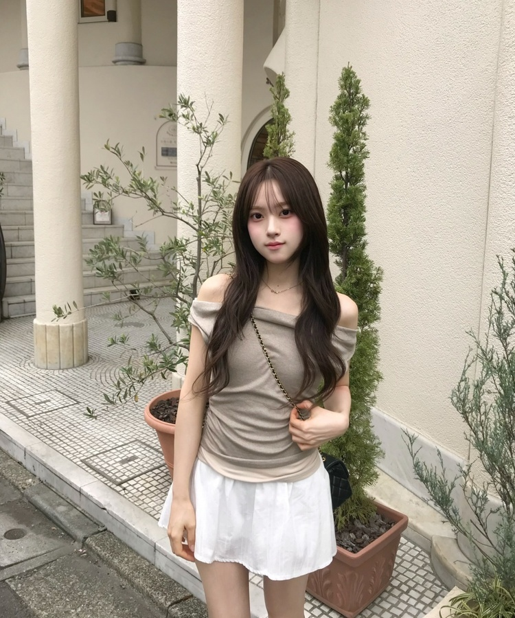 スリムオフショルダートップス BEIGE