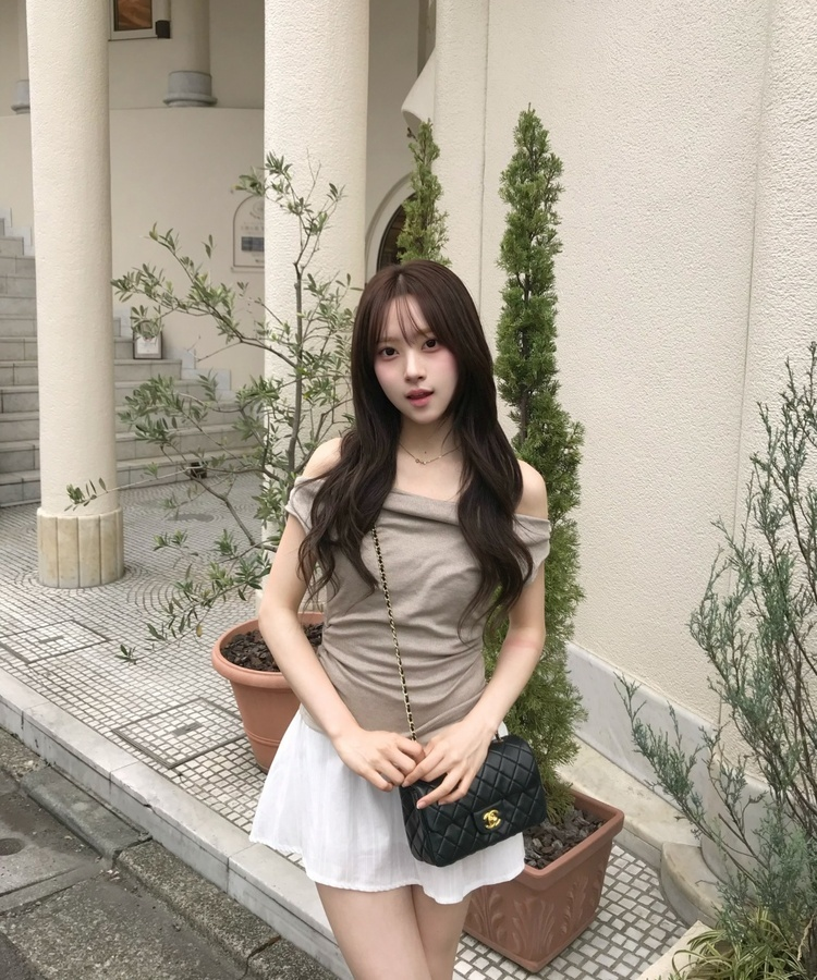 スリムオフショルダートップス BEIGE