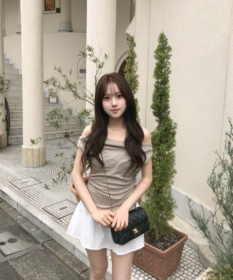 スリムオフショルダートップス BEIGE