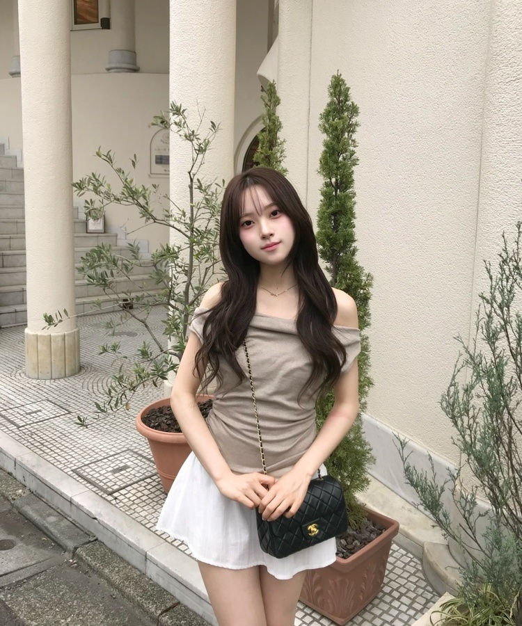 スリムオフショルダートップス BEIGE