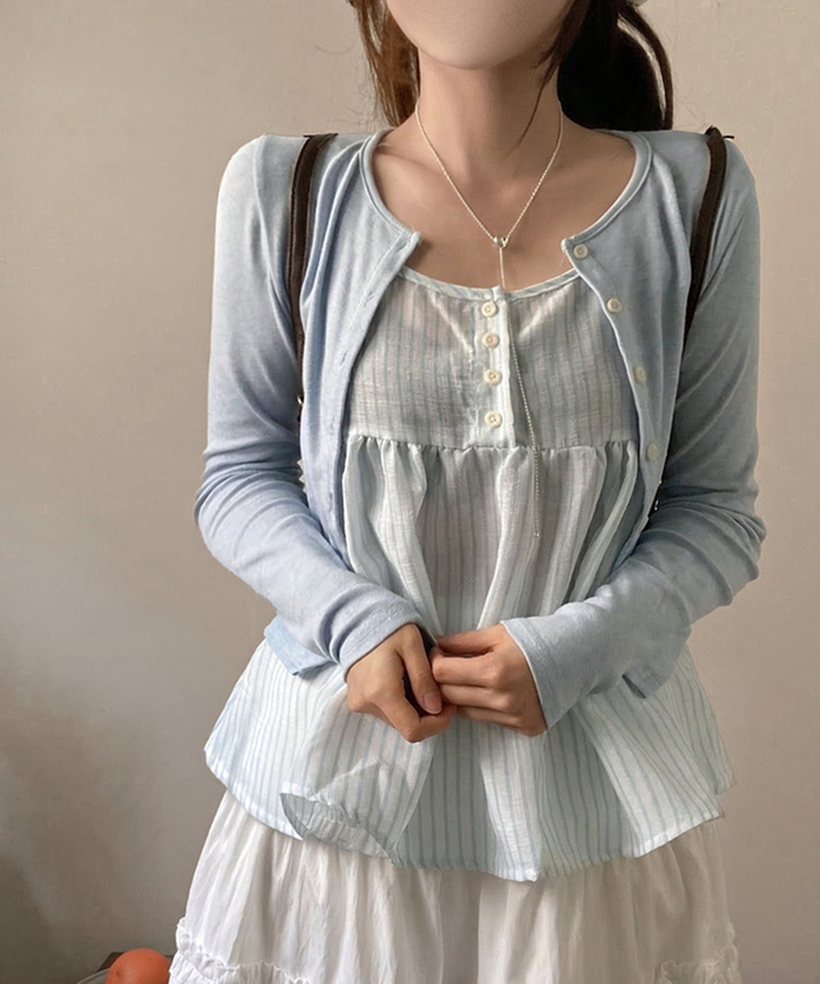 포코 소다 스트라이프 나시 가디건 투피스 세트 소라