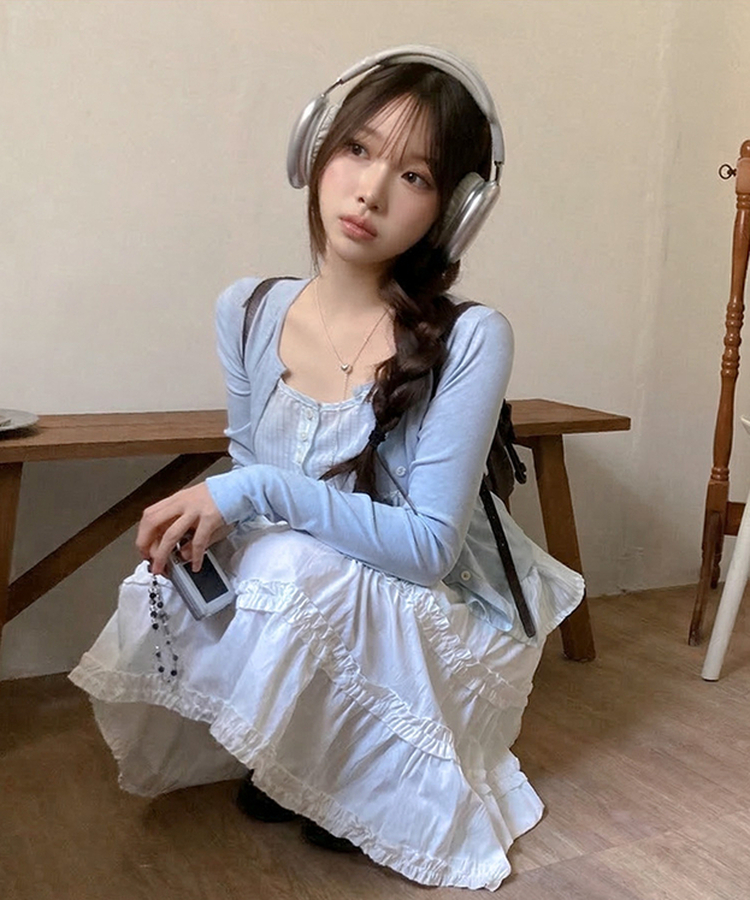 포코 소다 스트라이프 나시 가디건 투피스 세트 소라