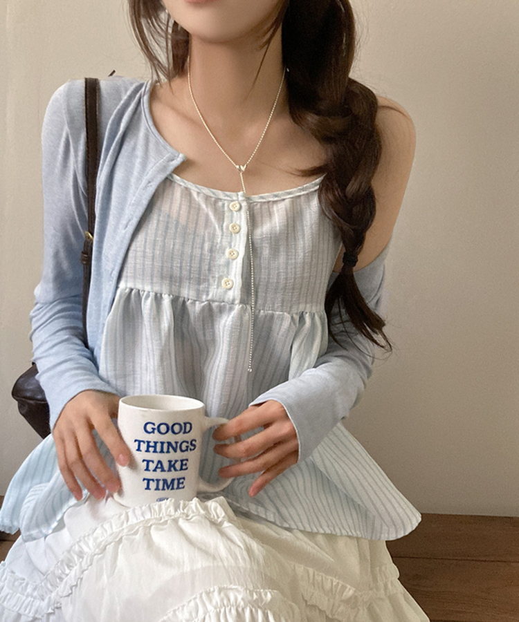 포코 소다 스트라이프 나시 가디건 투피스 세트 소라