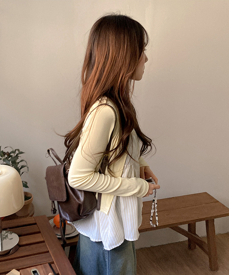 포코 소다 스트라이프 나시 가디건 투피스 세트 옐로우