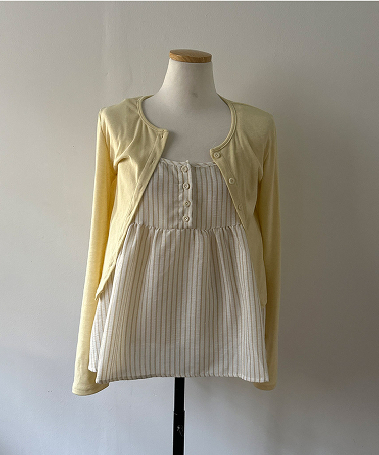 포코 소다 스트라이프 나시 가디건 투피스 세트