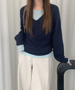 デイリーVネックニット(5color) NAVY