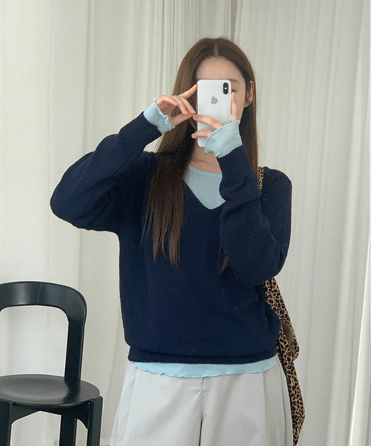 デイリーVネックニット(5color) NAVY