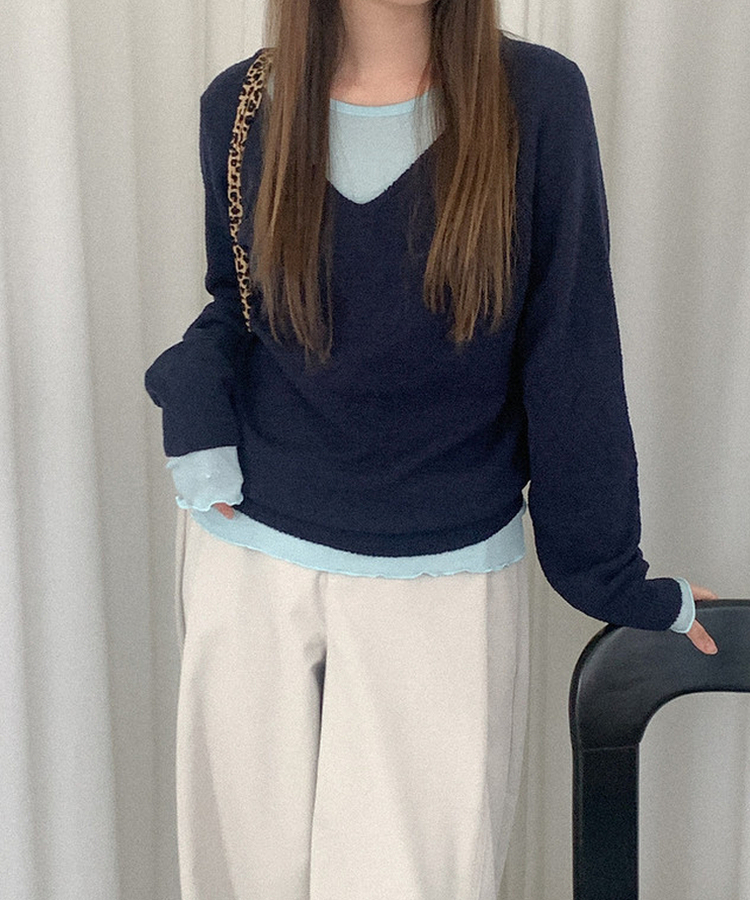 デイリーVネックニット(5color) NAVY