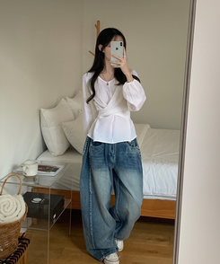 バックリボンツイストラップブラウス WHITE