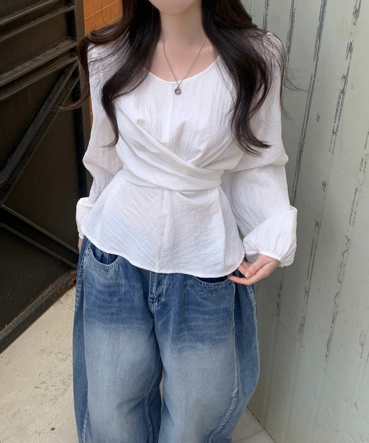 バックリボンツイストラップブラウス WHITE
