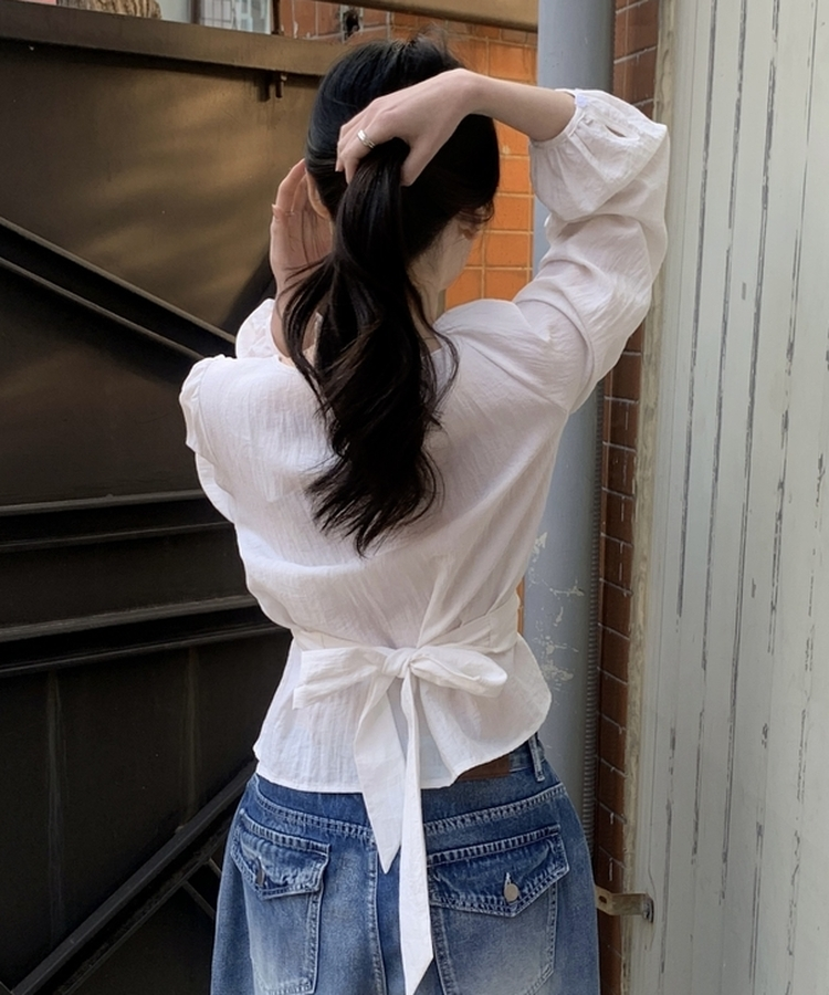 バックリボンツイストラップブラウス WHITE