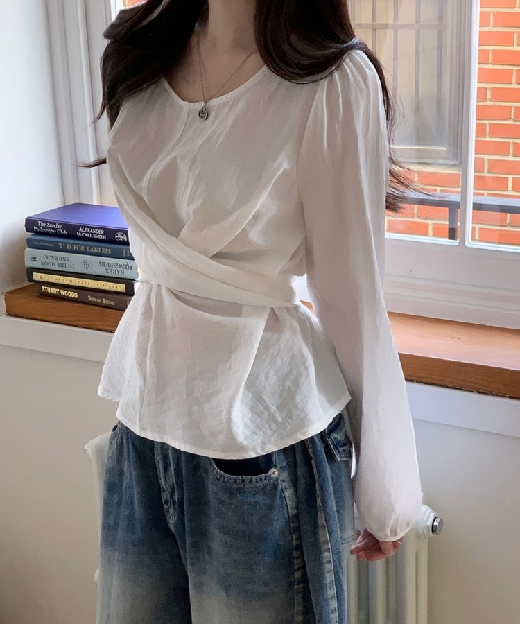 バックリボンツイストラップブラウス WHITE