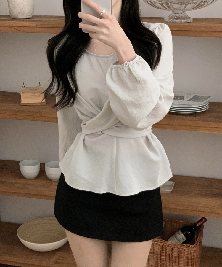 バックリボンツイストラップブラウス MINT