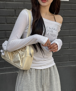 【キーリング付き】シアリングリボンショルダーバッグ IVORY