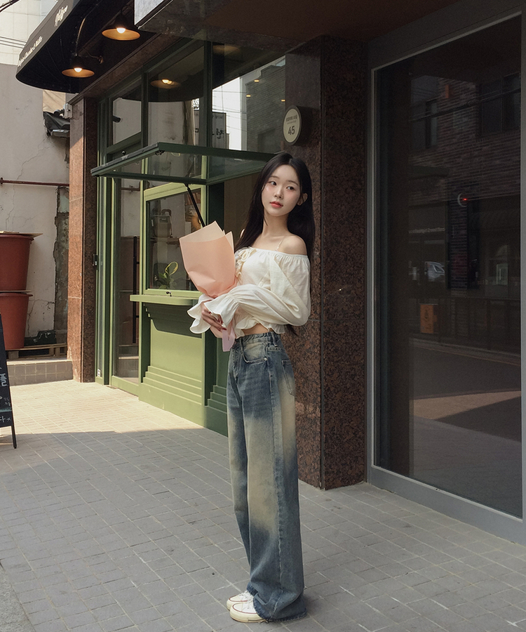 【丈別】ウォッシングワイドデニムパンツ VINTAGE LIGHT BLUE