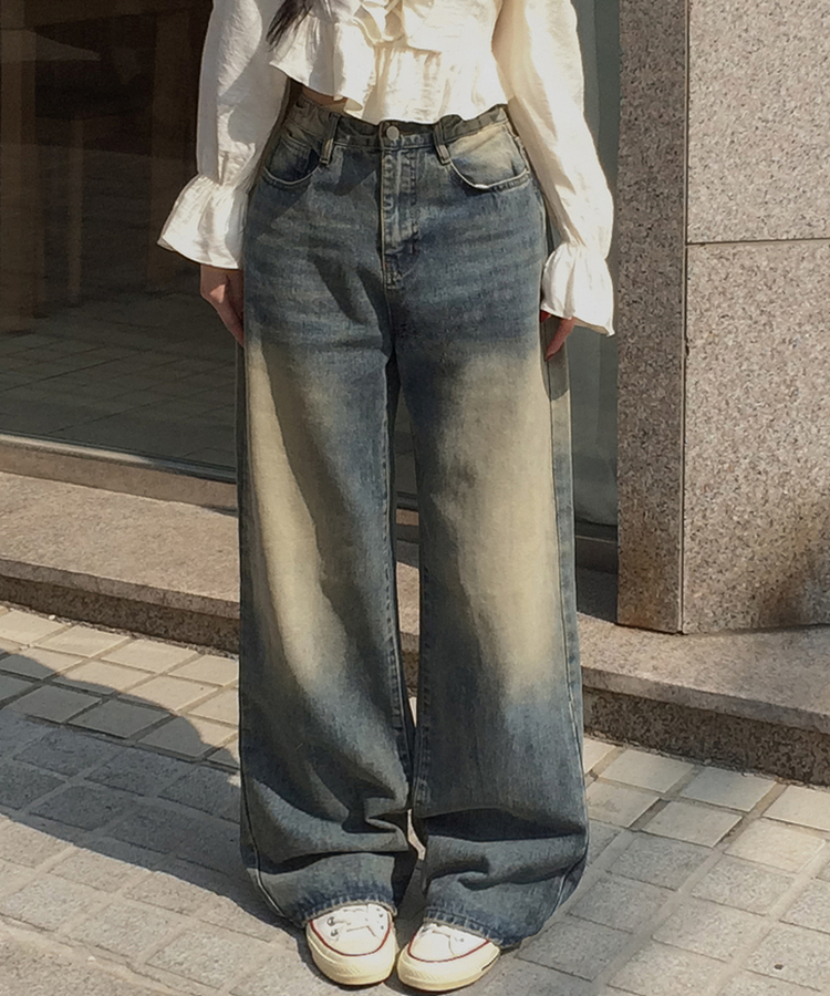 【丈別】ウォッシングワイドデニムパンツ VINTAGE LIGHT BLUE
