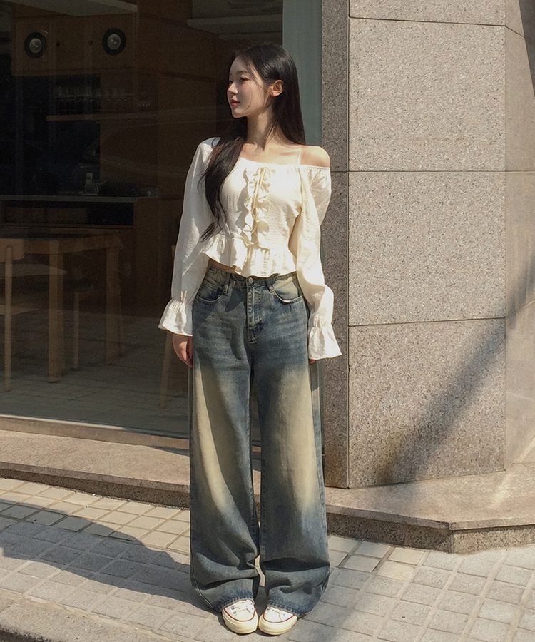 【丈別】ウォッシングワイドデニムパンツ VINTAGE LIGHT BLUE