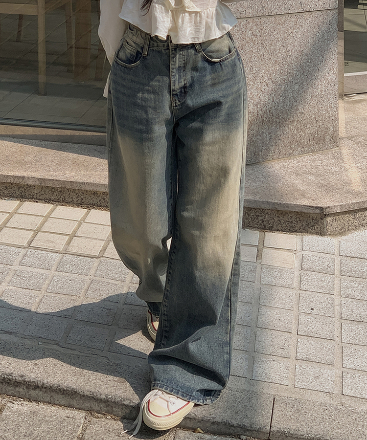【丈別】ウォッシングワイドデニムパンツ VINTAGE LIGHT BLUE