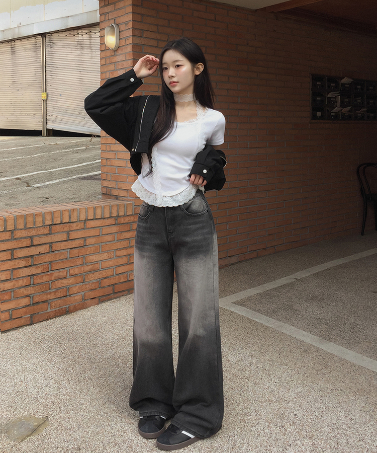 【丈別】ウォッシングワイドデニムパンツ BLACK DENIM