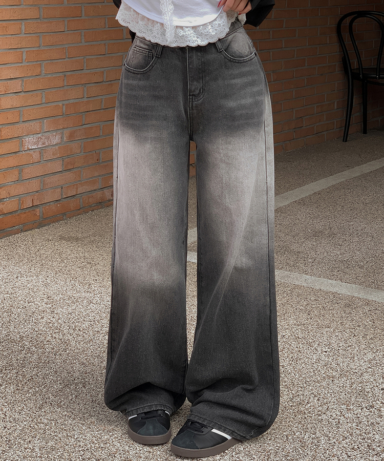 【丈別】ウォッシングワイドデニムパンツ BLACK DENIM