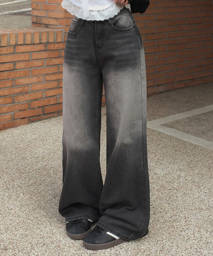 【丈別】ウォッシングワイドデニムパンツ BLACK DENIM