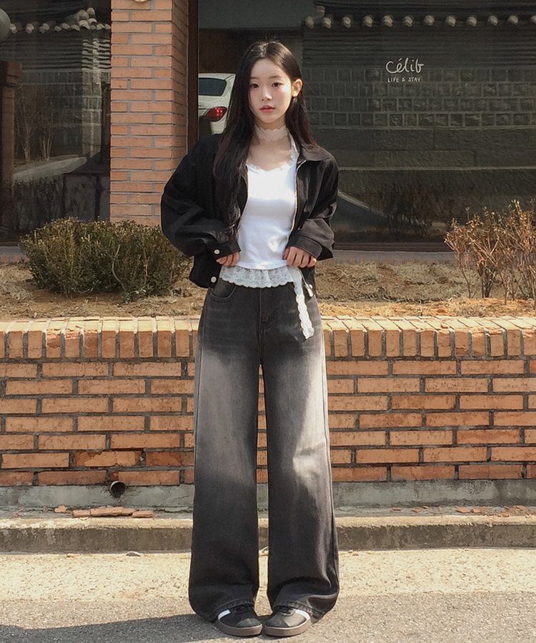 【丈別】ウォッシングワイドデニムパンツ BLACK DENIM