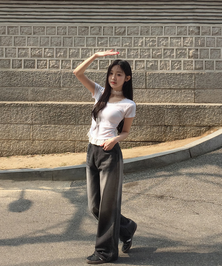 【丈別】ウォッシングワイドデニムパンツ BLACK DENIM