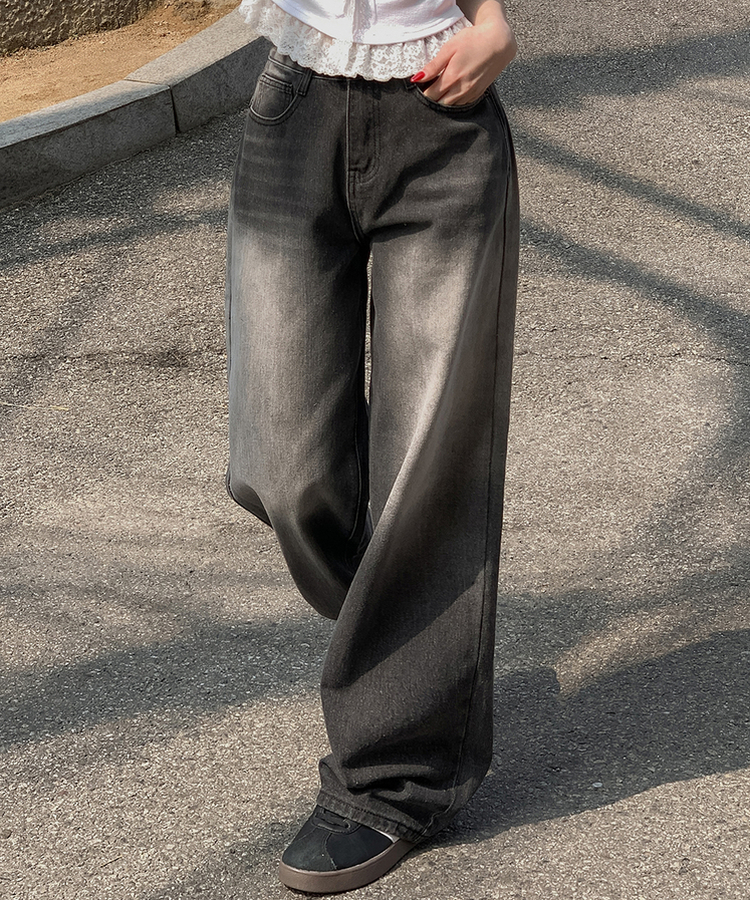 【丈別】ウォッシングワイドデニムパンツ BLACK DENIM