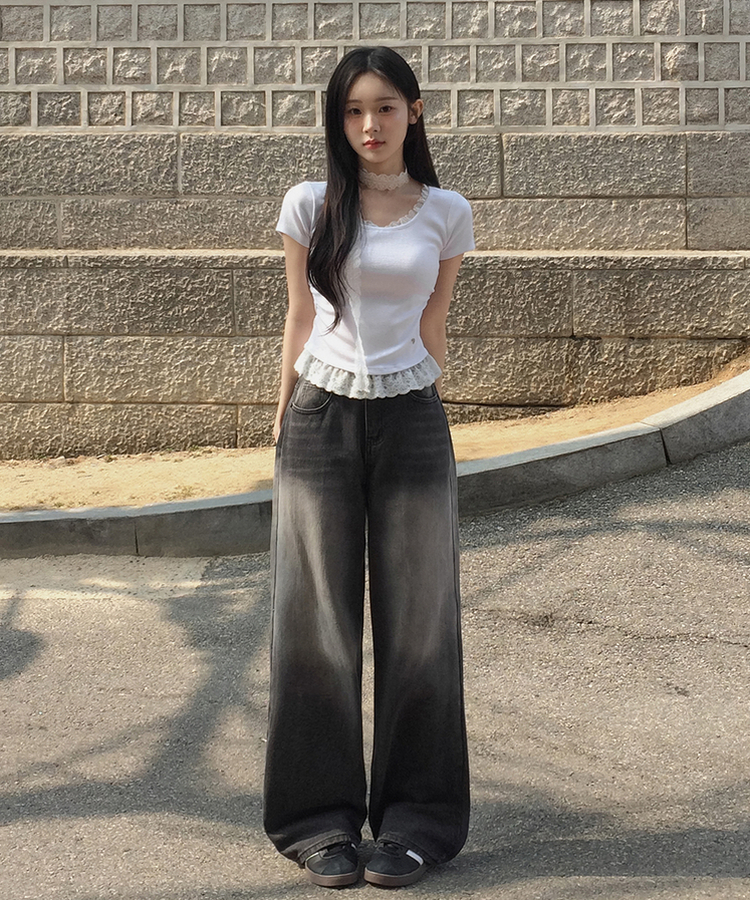 【丈別】ウォッシングワイドデニムパンツ BLACK DENIM