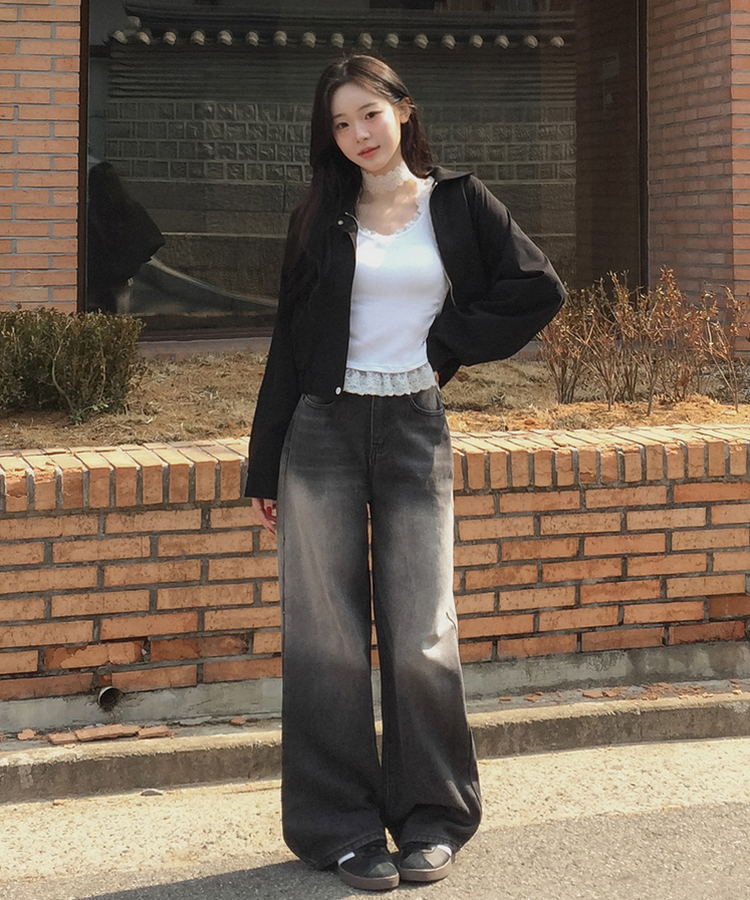 【丈別】ウォッシングワイドデニムパンツ BLACK DENIM