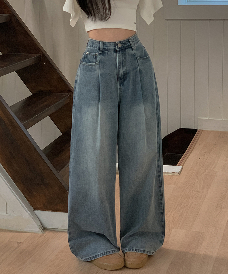 ピンテックハイウエストデニムパンツ MID DENIM