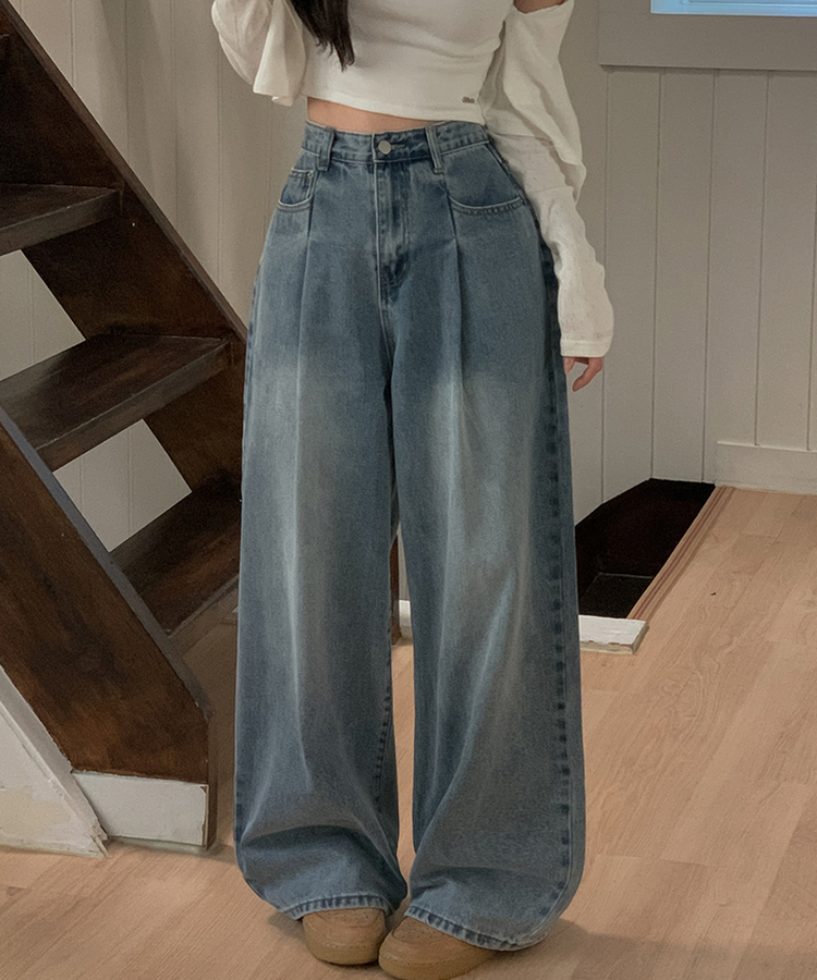 ピンテックハイウエストデニムパンツ MID DENIM