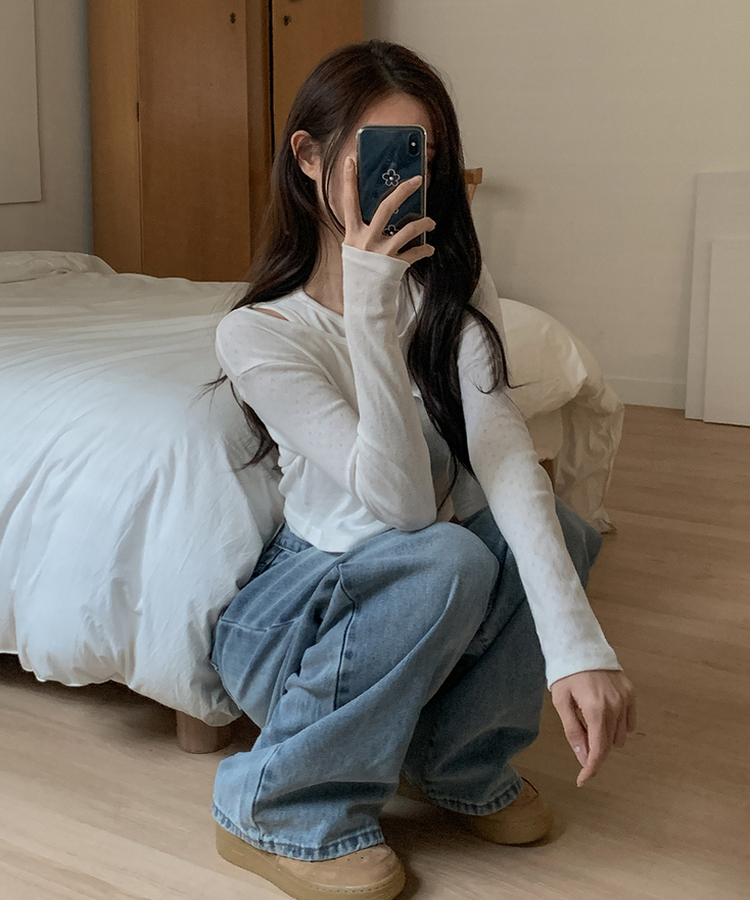 ピンテックハイウエストデニムパンツ MID DENIM