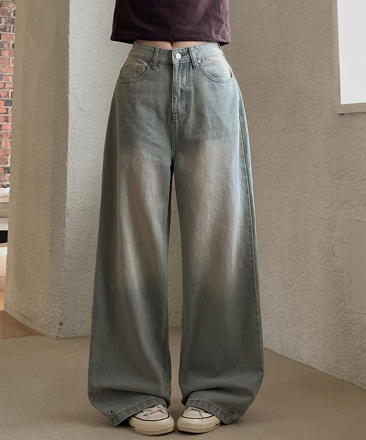 裾ボタンビンテージワイドデニム LIGHT DENIM
