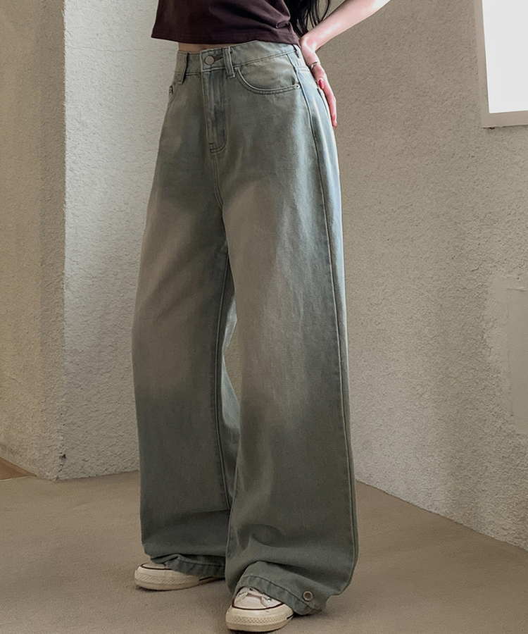 裾ボタンビンテージワイドデニム LIGHT DENIM