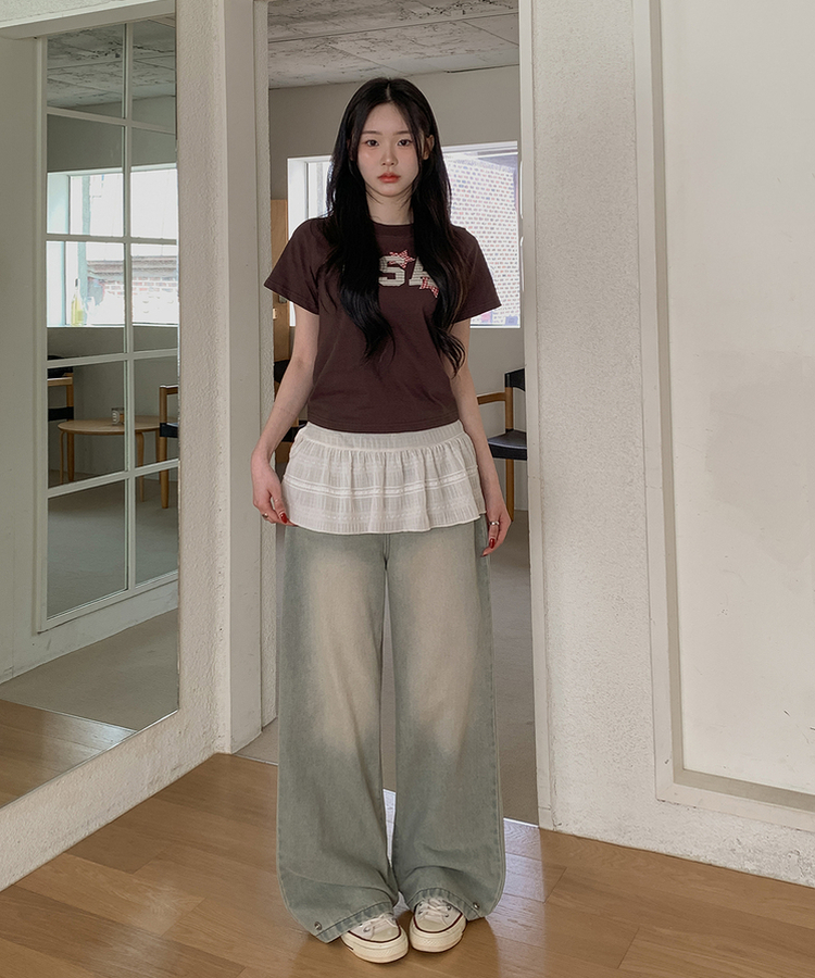 裾ボタンビンテージワイドデニム LIGHT DENIM