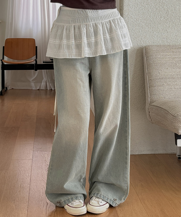 裾ボタンビンテージワイドデニム LIGHT DENIM