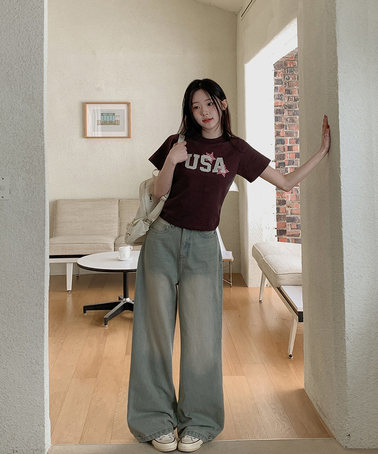 裾ボタンビンテージワイドデニム LIGHT DENIM