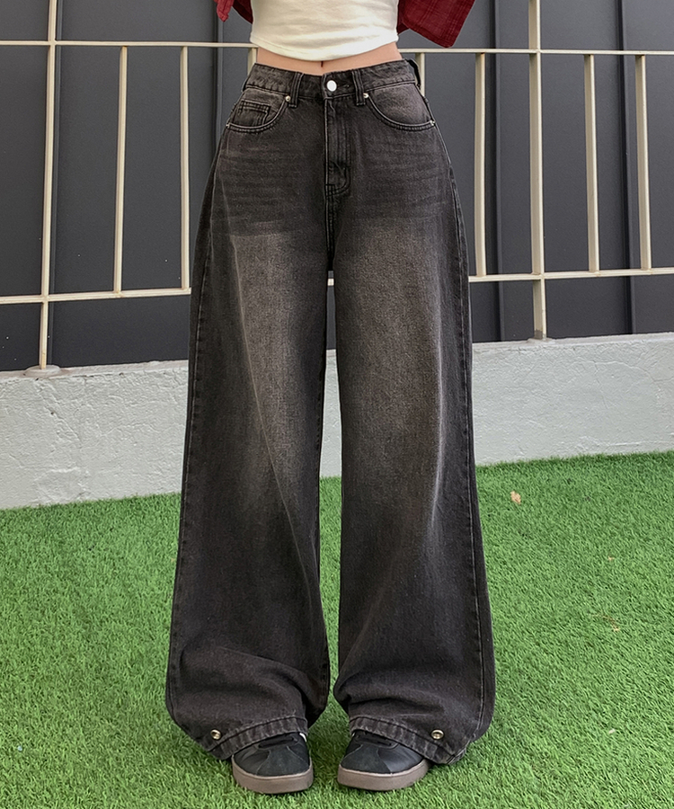 裾ボタンビンテージワイドデニム BLACK DENIM