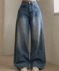 【丈別】スリットラインワイドロングデニム MID DENIM