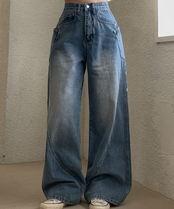 【丈別】スリットラインワイドロングデニム MID DENIM