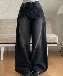 【丈別】スリットラインワイドロングデニム BLACK DENIM