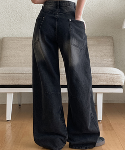 【丈別】スリットラインワイドロングデニム BLACK DENIM