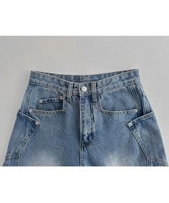 【丈別】スリットラインワイドロングデニム