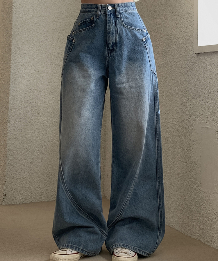 【丈別】スリットラインワイドロングデニム MID DENIM