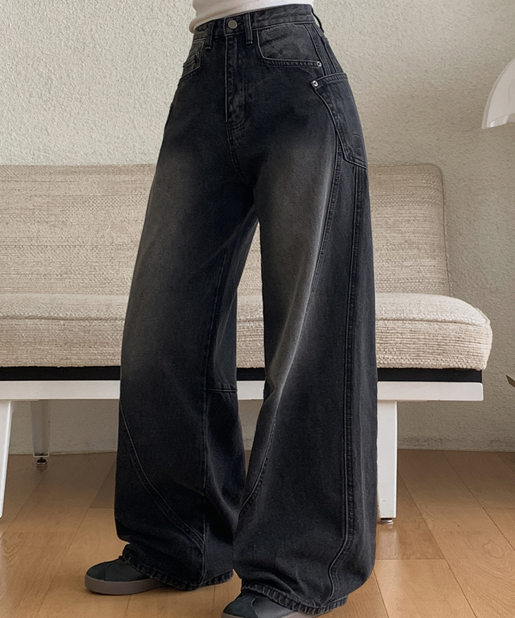 【丈別】スリットラインワイドロングデニム BLACK DENIM