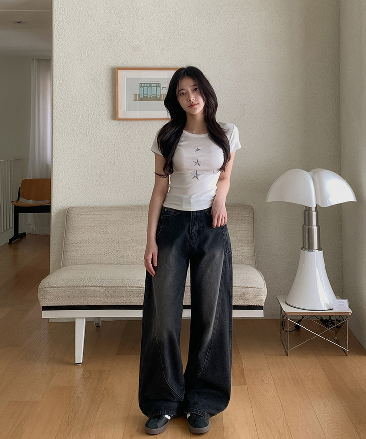 【丈別】スリットラインワイドロングデニム BLACK DENIM