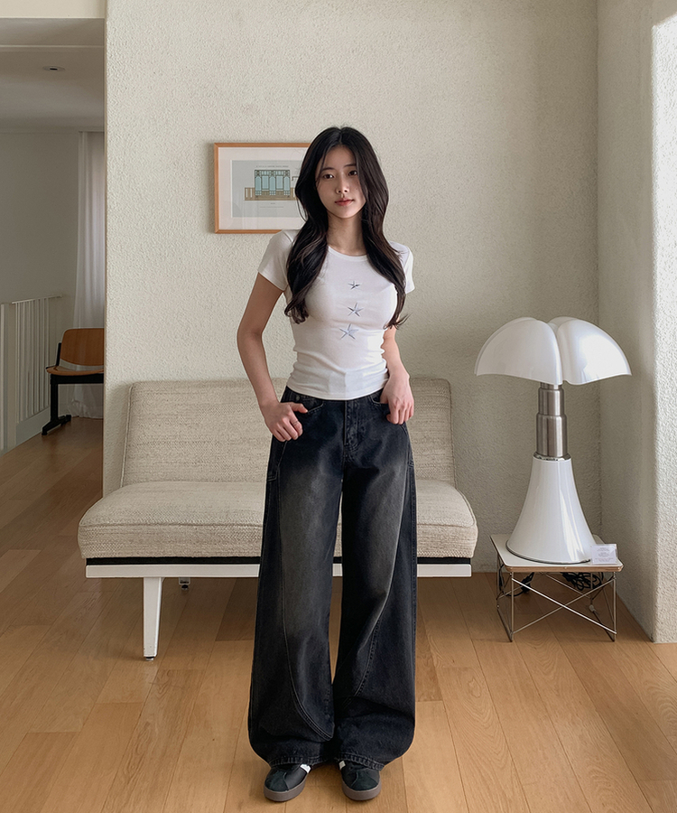 【丈別】スリットラインワイドロングデニム BLACK DENIM