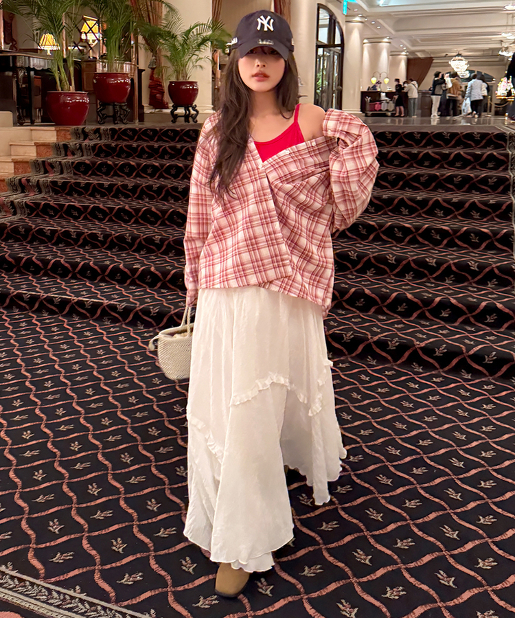 アンバランスフリルロングスカート IVORY