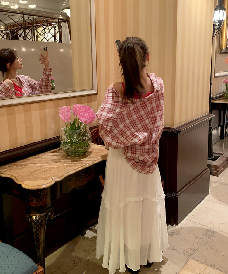 アンバランスフリルロングスカート IVORY